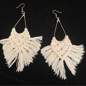 Boho Chic Cream Macrame Earrings